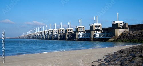 Konstfotografi Panoramic view of the Oosterscheldekering storm surge barrier in Zeeland Netherl