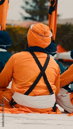 Indian guard of the Sikh region with typical flags and traditional Vaisakhi