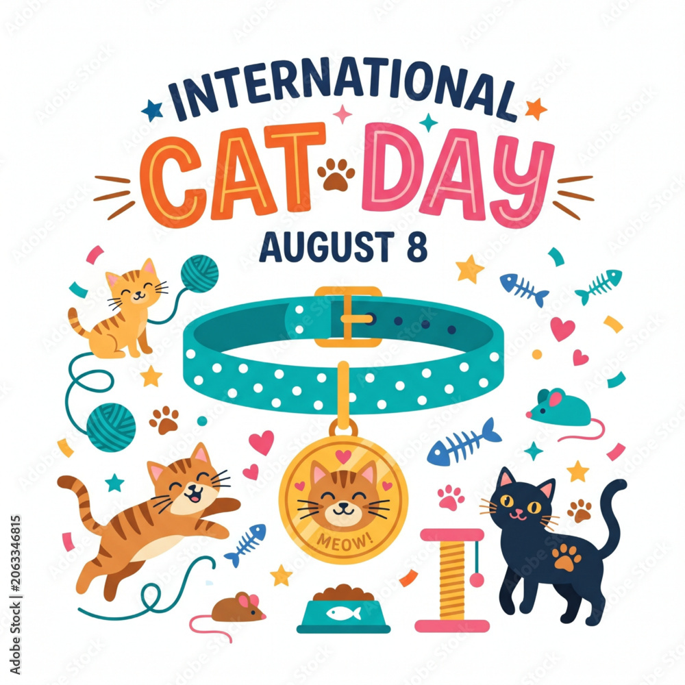 Fototapeta premium International cat day celebration design with cute cats