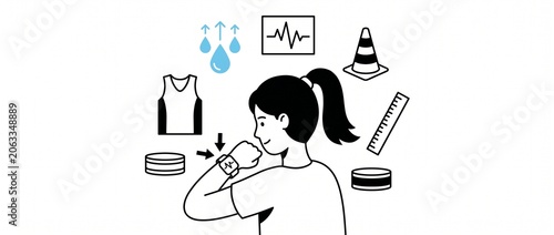 Fitness smartwatch tracking woman workout monitoring health metrics during training exercise isolated line art vector illustration for healthy lifestyle concepts and athletic technology interface app.