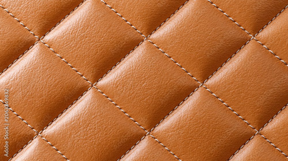Naklejka premium Luxury brown quilted leather texture with stitched diamond pattern