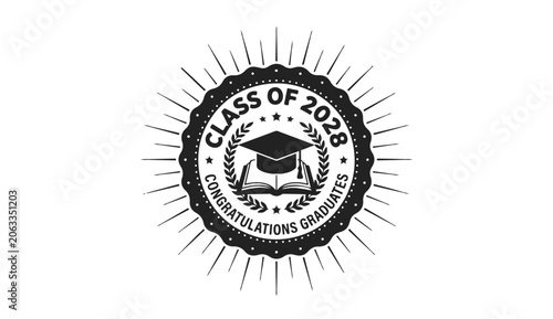 Vászonkép Graduation seal, Class of 2026, congratulatory badge, diploma stamp, vector