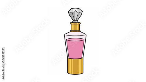 Elegant pink perfume bottle illustration with gold accents and diamond stopper