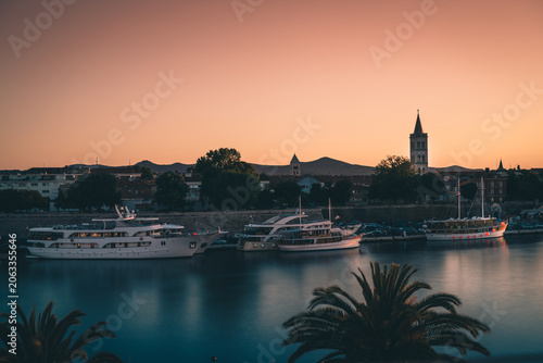 Summer sunset with Zadar Cathedral in old town of Zadar, Croatia.