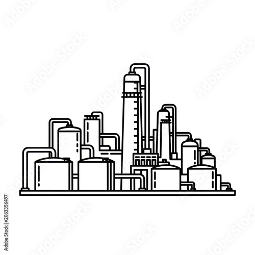Industrial Factory Illustration with Tanks and Pipes.