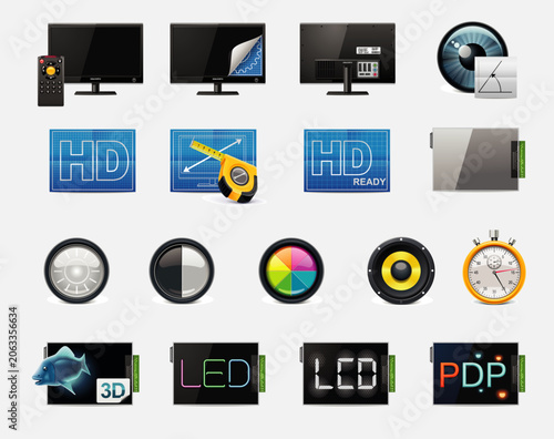 Electronic Display and Media Technology Icons Set