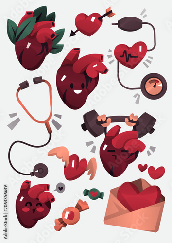 Heart Health and Cardiology Vector Illustration Set