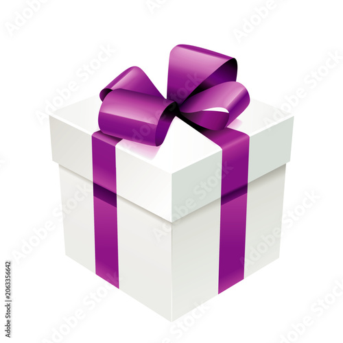 Luxury White Gift Box with Pink Ribbon Vector Illustration