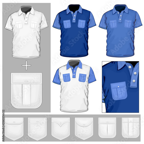 Men's Work Polo Shirt Vector Template with Utility Pockets