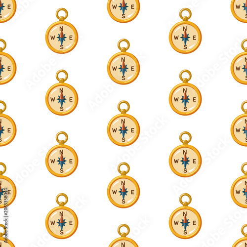 Seamless cartoon pattern with vintage compasses on white background. Cartoon vector print.