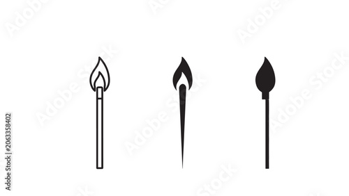 Minimalist burning and extinguished match icons