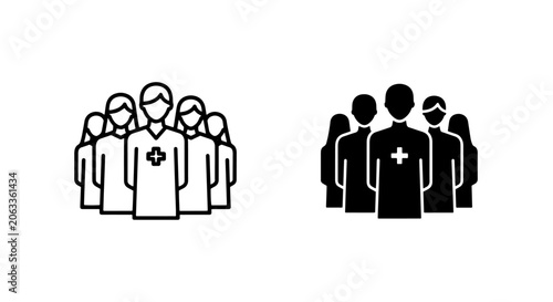 Medical staff team group of doctors and nurses icon set with hospital professional healthcare