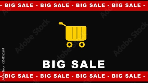 Big sale promotion video with scrolling red banners and shopping cart