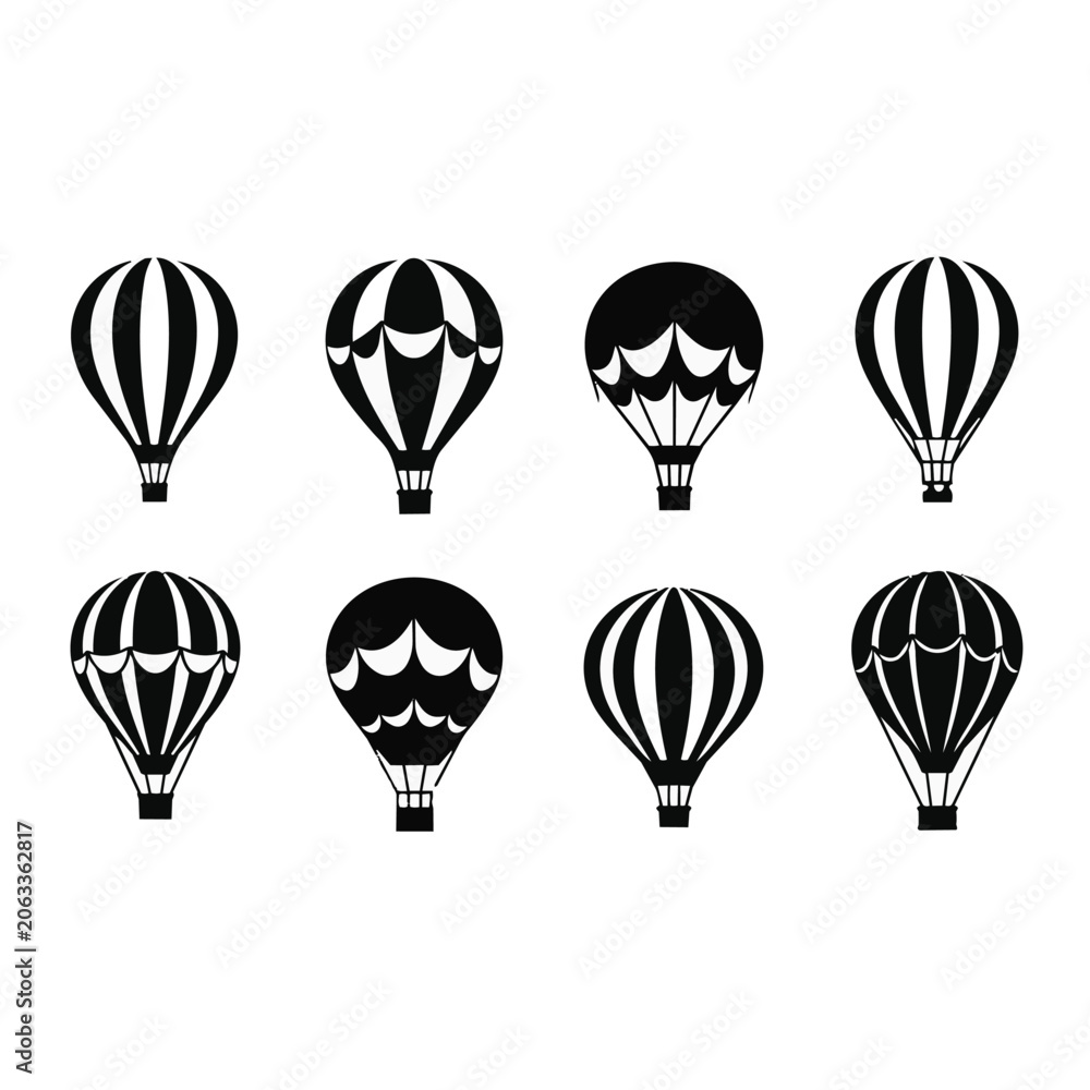 Fototapeta premium Black hot air balloons on white background.