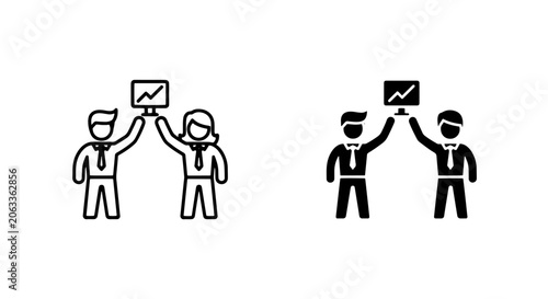 Принти на полотні Business team holding up sales growth chart icon set with business analysis mark