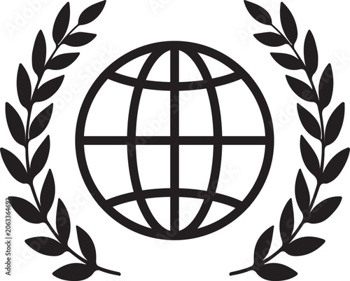 Fotografie Global emblem with olive branches representing peace and unity