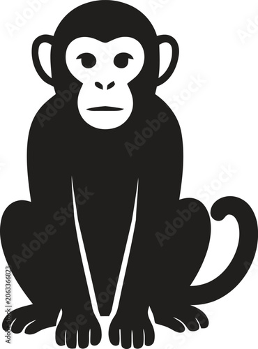 Canvas Print A front-facing seated monkey in bold black silhouette with a calm, neutral expression