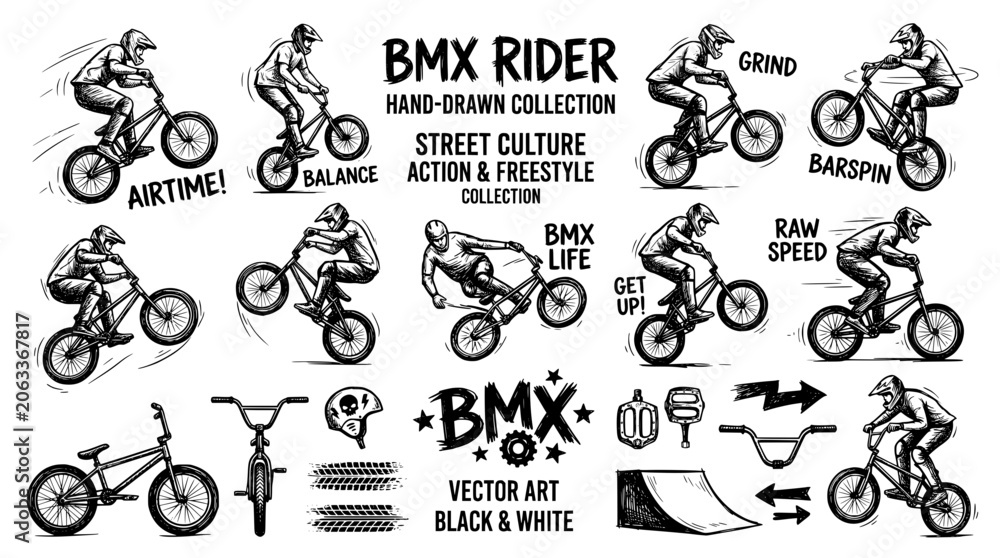 Naklejka premium Bmx rider handdrawn collection