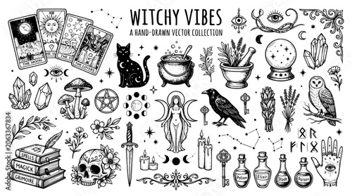Witchy vibes handdrawn vector collection