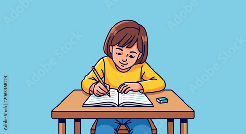 Fotografija young girl writing in notebook.