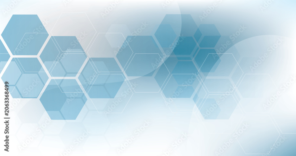 Obraz premium Abstract Blue Hexagon Technology Background For Medical Science, Healthcare, Digital Network And Innovation