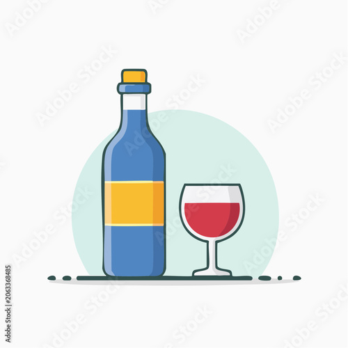 Blue bottle of wine and a glass of red wine