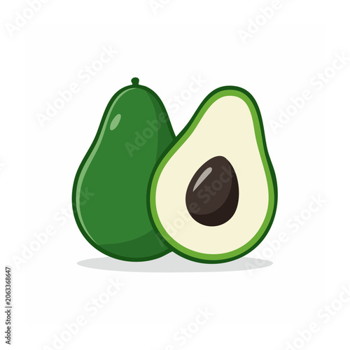 Flat design illustration of whole and halved avocado