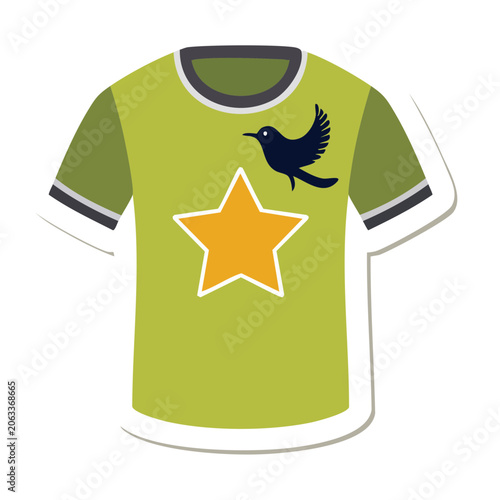 Green T-shirt with Star and Bird Illustration