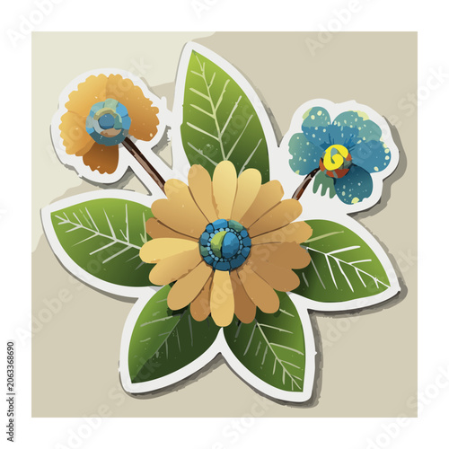 Paper flowers with globe and leaves illustration