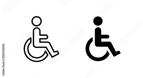 Set of two linear accessible signage icons for handicapped access with handicap, disability