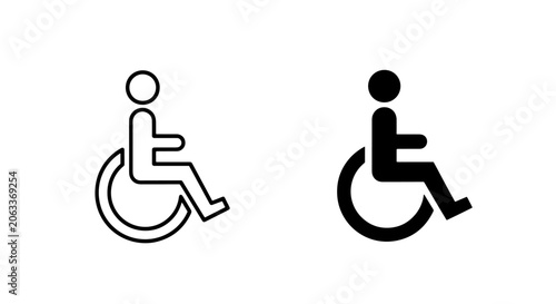Set of two linear accessible signage icons for handicapped access with handicap, disability