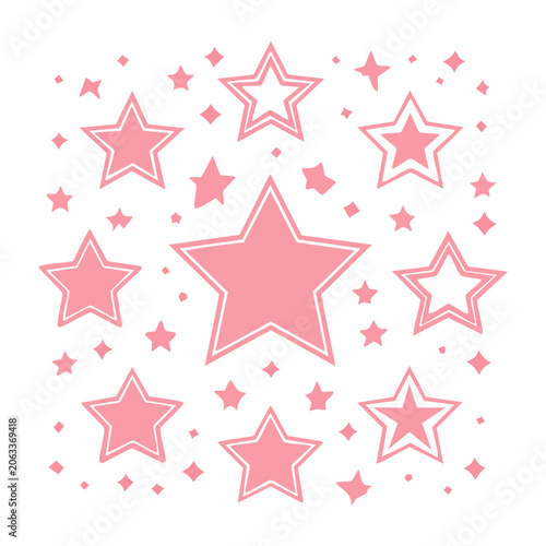 Pink and red star pattern on transparent background