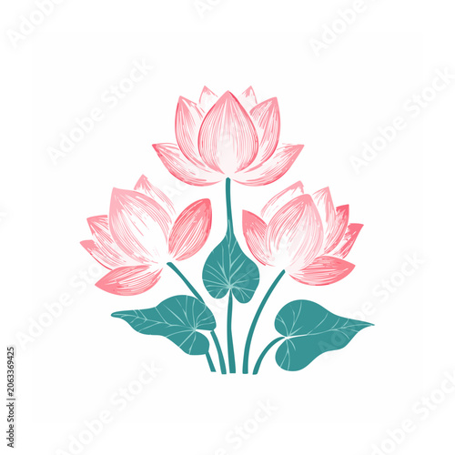 Pink lotus flower with green leaves vector