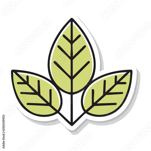 Three Green Leaves Icon on Transparent Background