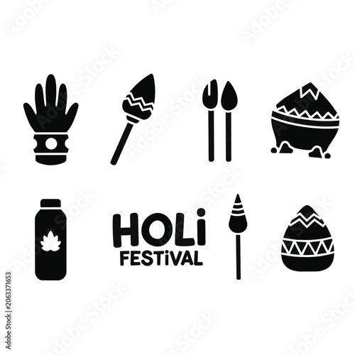 Holi Festival Celebration Icons.