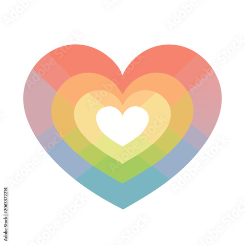 Rainbow nested heart illustration on white background
