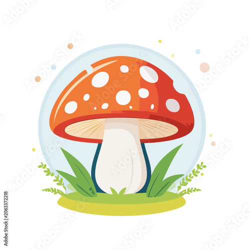 Red and white spotted mushroom illustration