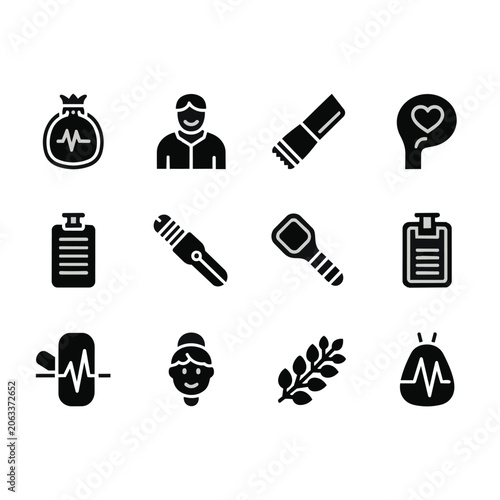 Medical health icons set including person with mask doctor nurse leaf.