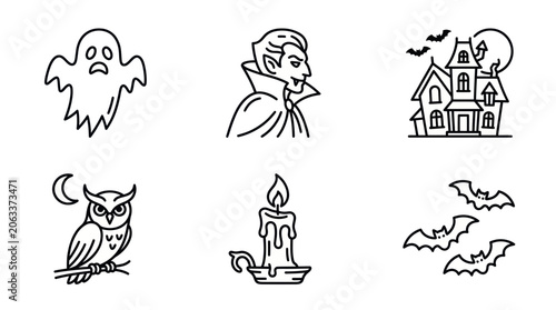 Quadro su tela Halloween Icons: Ghost, Vampire, Haunted House, Owl, Candle, Bats