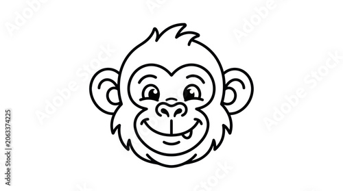 Canvas Print Cute Monkey Face Cartoon Illustration, Simple Line Art, Cheerful Animal Icon