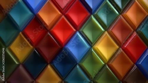 Colorful diamond grid of glossy, raised shapes