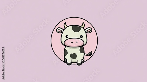 Cartoon cow illustration in a pink circle simple design for various uses