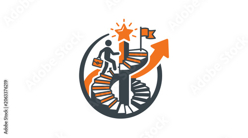 Foto Businessman climbing stairs to success goal.