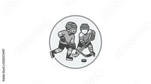 Photography Hockey players in action compete puck.