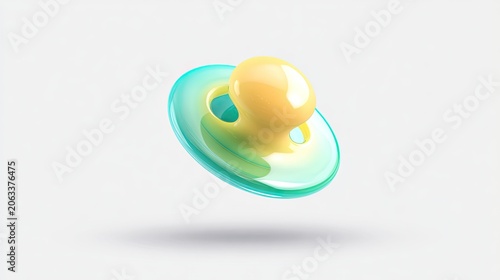 Floating pacifier on white background illustrating childhood and infant care