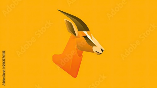 Geometric gazelle head illustration against bright yellow background