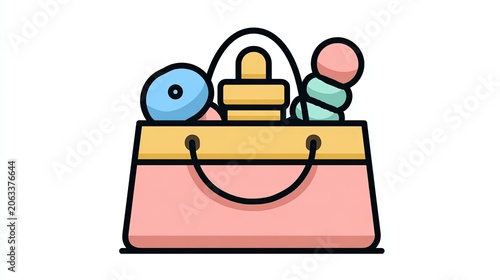 Shopping bag with assorted objects vector illustration isolated on white