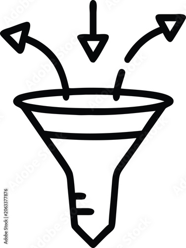 Tablou pe pânză Funnel with incoming arrows and outgoing arrows Keywords: funnel, filter, proces