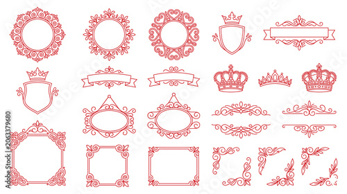 Fotografie Elegant vintage red frames and ornamental borders collection for luxury design and heraldry