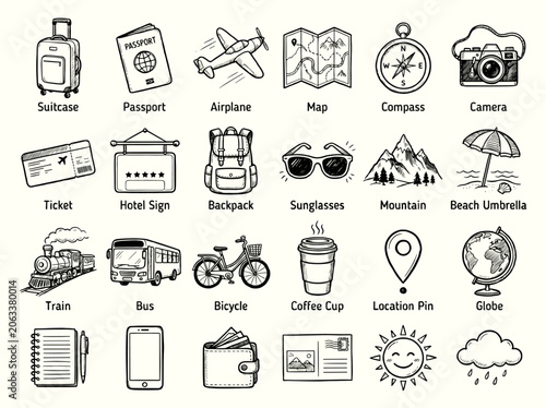 Set of Hand Drawn Pet Shop and Animal Care Icons. Doodle Style Pet Supplies and Accessories.